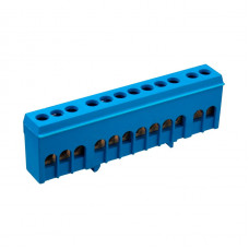 Шина нулевая изолированная ENERGIO на DIN-рейке 12 отв. синяя