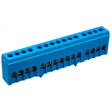 Шина нулевая изолированная ENERGIO на DIN-рейке 15 отв. синяя