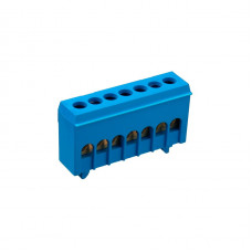 Шина нулевая изолированная ENERGIO на DIN-рейке 7 отв. синяя