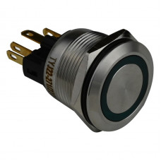 Кнопка металлическая ENERGIO TYJ22-271 с подсветкой без фиксации 220В зеленая NO+NC