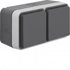 Розетка с ж/к двойная горизонтальная IP55, серая, 16А/250В W.1, Гарантия