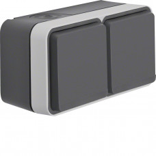 Розетка с ж/к двойная горизонтальная IP55, серая, 16А/250В W.1, Гарантия