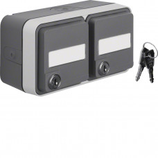 Розетка с ж/к, поле д/надписи, замок, подв., гориз., IP55, серая, 16А/250В W.1 47893525, Гарантия