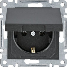 Розетка с ж/к с крышкой Lumina, черная, 16А/230В WL1153, Гарантия