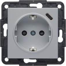 Розетка с ж/к Lumina, с USB серебряная, 16А/230В WL4852, Гарантия