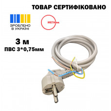 Шнур с угловой евровилкой МЕГАтек ПВС 3*0,75 серый 3 м