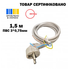 Шнур с угловой евровилкой МЕГАтек ПВС 3*0,75 серый 1,5 м