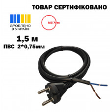 Шнур с вилкой МЕГАтек ПВС 2*0,75 черный 1,5 м