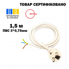 Шнур с угловой евровилкой МЕГАтек ПВС 3*0,75 белый 1,5 м