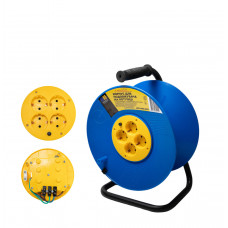 Корпус большой МЕГАТЕК для удлинителя на катушке с латунным контактом, зах.шторками, с выключателем от перенапряжения с/с