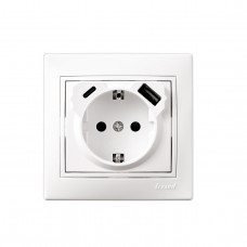 Розетка одинарная с/с с USB+TC белая LEZARD MIRA