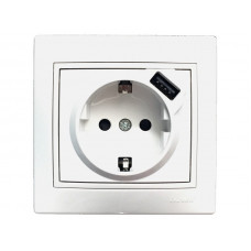 Розетка с заземлением + USB белая TM LEZARD Mira белая