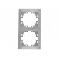 Рамка 2-ая вертикальная б/вст LEZARD Mira металлик серый