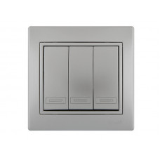 Выключатель тройной LEZARD Mira металлик серый