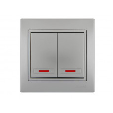 Выключатель двойной с подсветкой LEZARD Mira металлик серый