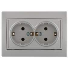 Розетка двойная с заземлением LEZARD Mira металлик серый