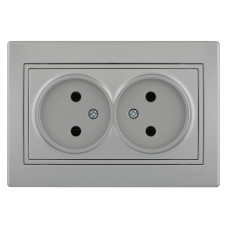 Розетка двойная без заземления LEZARD Mira металлик серый