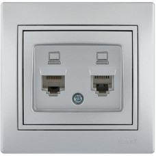 Розетка компьютерная двойная LEZARD Mira металлик серый