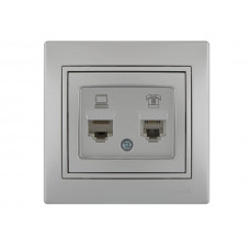 Розетка компьютер+телефон LEZARD Mira металлик серый