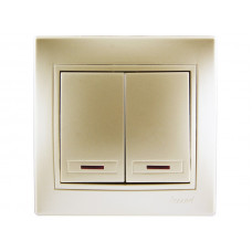 Выключатель двойной с подсветкой LEZARD Mira жемчужно-белый перламутр