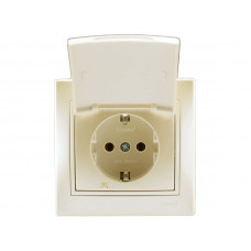 Розетка с заземлением с крышкой LEZARD Mira жемчужно-белый перламутр