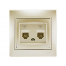 Розетка телефонна подвійна євро LEZARD Mira перлинно-білий перламутр