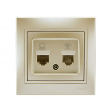 Розетка компьютер+телефон LEZARD Mira жемчужно-белый перламутр