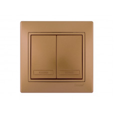 Выключатель двойной LEZARD Mira светло-коричневый перламутр