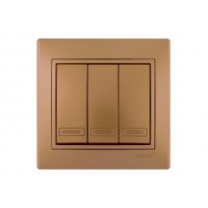 Выключатель тройной LEZARD Mira светло-коричневый перламутр