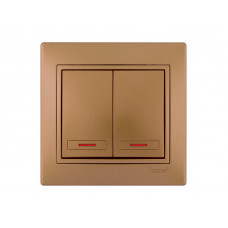 Выключатель двойной с подсветкой LEZARD Mira светло-коричневый перламутр