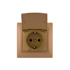 Розетка с заземлениям с крышкой LEZARD Mira светло-коричневый перламутр