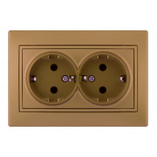 Розетка двойная с заземлением LEZARD Mira светло-коричневый перламутр