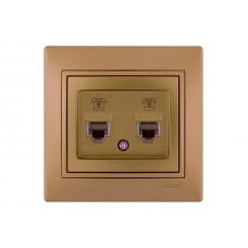 Розетка телефонна подвійна євро LEZARD Mira світло-коричневий перламутр