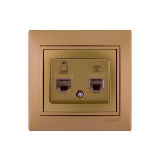 Розетка компьютер+телефон LEZARD Mira светло-коричневый перламутр
