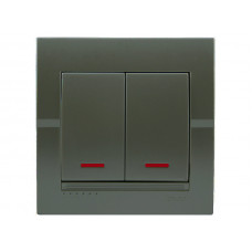 Выключатель двойной с подсветкой LEZARD Deriy графит