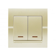 Выключатель двойной с подсветкой LEZARD жемчужно-белый перламутр