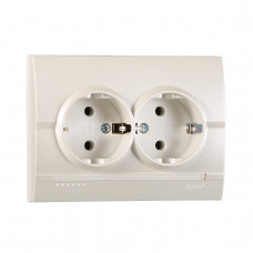 Розетка двойная с/з LEZARD Deriy жемчужно-белый перламутр