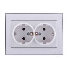 Розетка двойная с заземлением LEZARD Rain белый с хромом