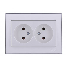 Розетка двойная без заземления LEZARD Rain белый с хромом