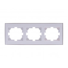Рамка для розеток / выключателей 3-ая горизонтальная LEZARD Rain белый с хромом