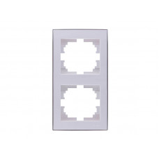 Рамка для розеток / выключателей 2-ая вертикальная LEZARD Rain белый с хромом