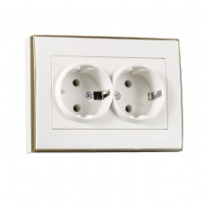 Розетка двойная с заземлением LEZARD Rain белый с золотом