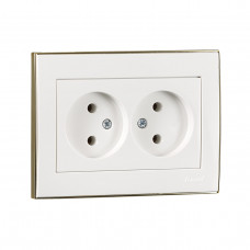 Розетка двойная без заземления LEZARD Rain белый с золотом