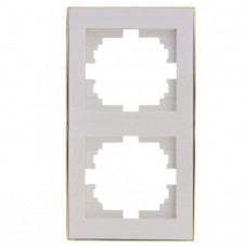 Рамка 2-я вертикальная белая с боковой вставкой золото (10шт/120шт) LEZARD RAIN