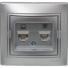 Розетка компьютерная + телефон LEZARD Rain крем