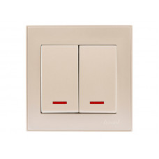 Выключатель двойной с подсветкой LEZARD Rain жемчужно-белый перламутр