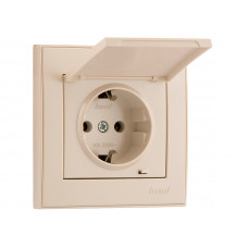 Розетка с заземлением и крышкой LEZARD Rain жемчужно-белый перламутр (без рамки)