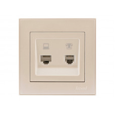 Розетка компьютерная + телефон LEZARD Rain жемчужно-белый перламутр