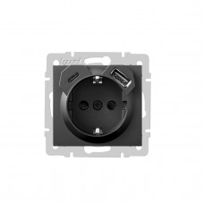 Розетка одинарная с/с с USB+TC антрацит RAIN LEZARD