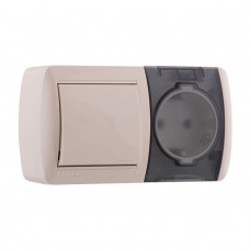 Выключатель і розетка с / з, с кришкой, крем, горизонталь (10шт/120шт)